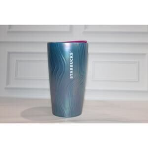 Starbucks 2022 Blue Teal Iridescent Travel Mug 12 oz Ceramic EUC